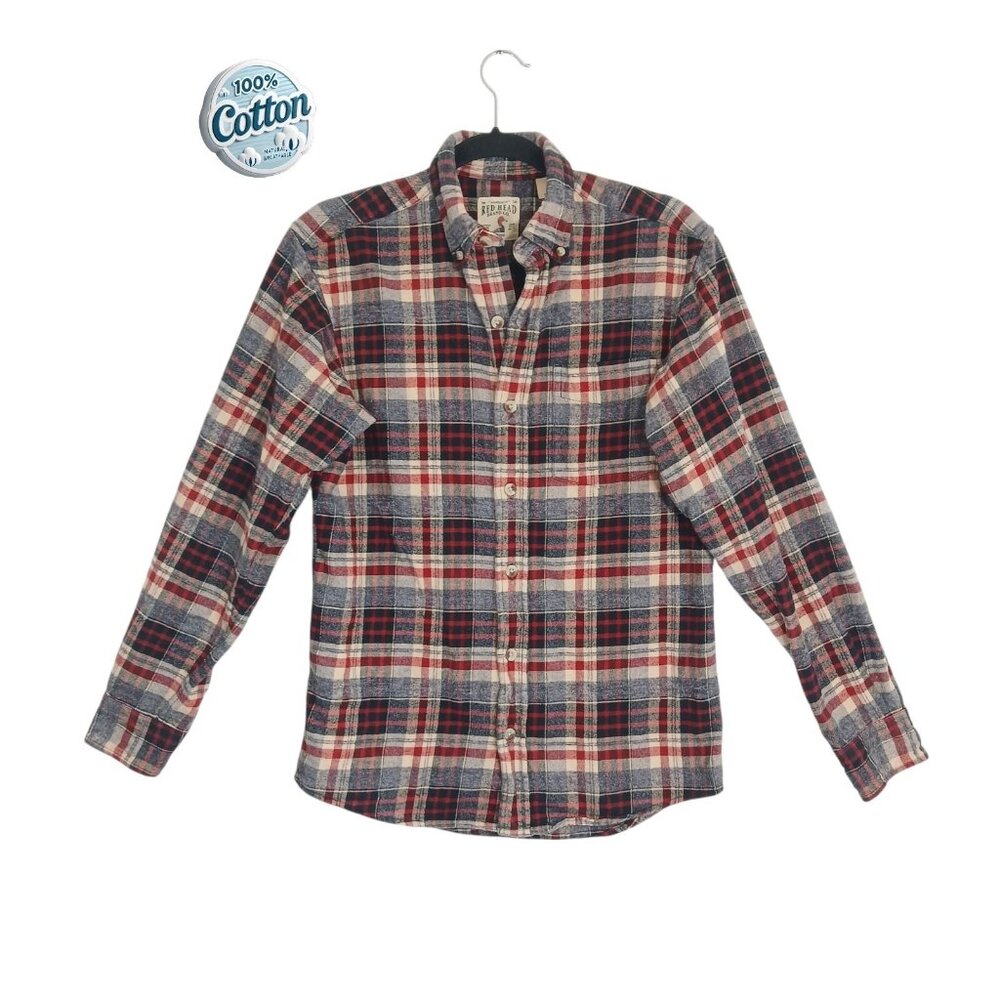 Red Head Men's Flannel Shirt S Plaid Long Sleeve 100% Cotton Button Up Casual